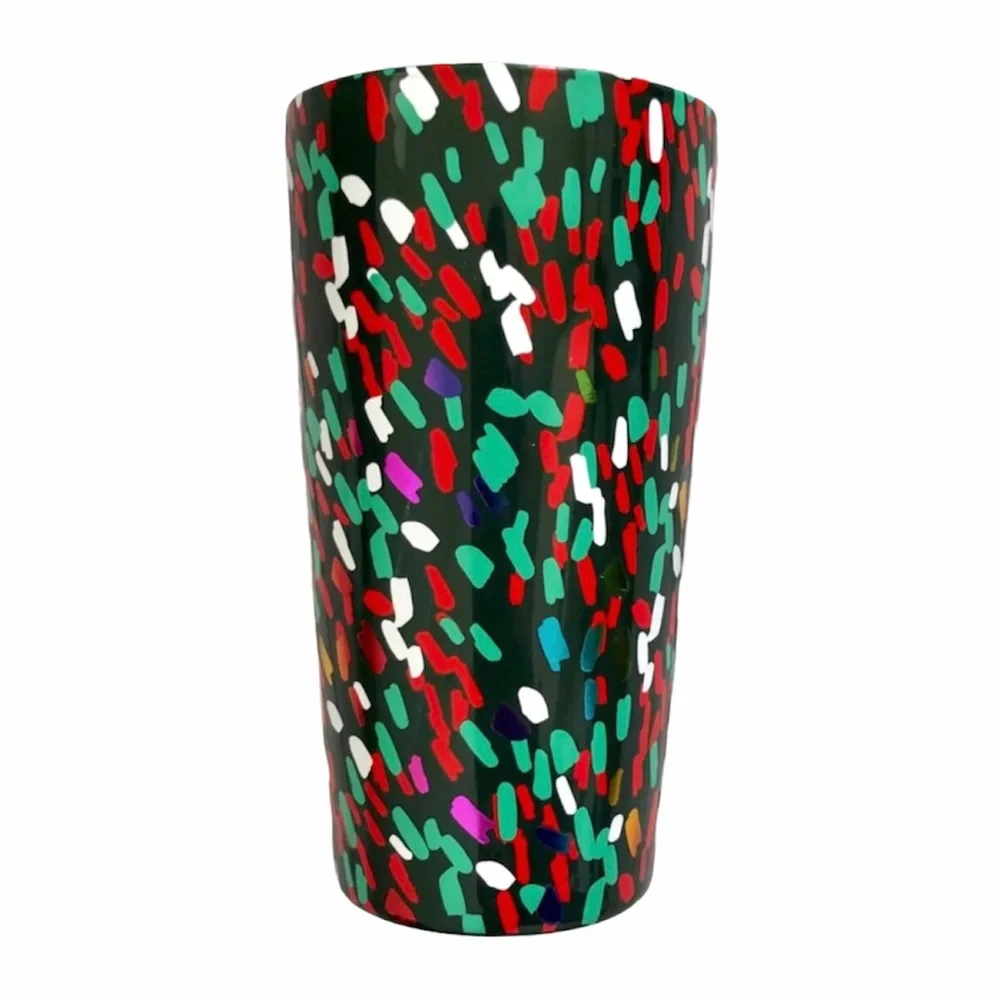 Starbucks 2019 Holiday Confetti Travel Mug Ceramic 12oz LE Green Red with Lid